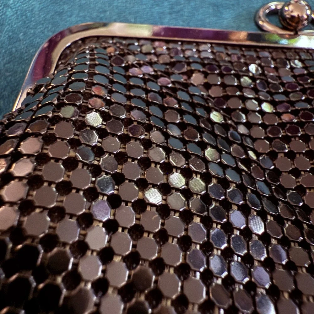 Mesh‎ Evening Bag Black Metal Kiss Lock Clutch Party Purse Handbag